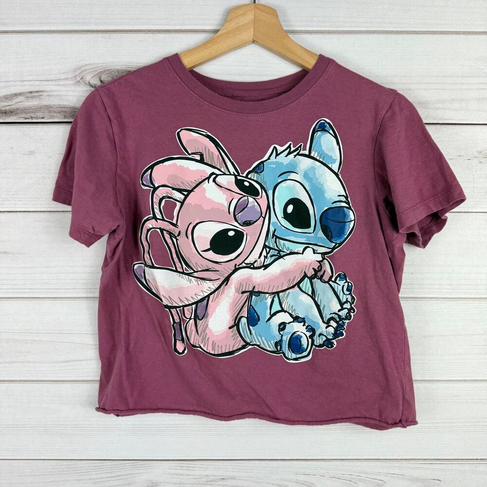 Disney Stitch and Angel‎ Cropped Short Sleeve Graphic Tee Juniors M